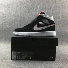 Load image into Gallery viewer, Air Jordan 1 Mid Black White With Orange Swooh AJ1