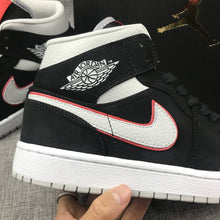 Load image into Gallery viewer, Air Jordan 1 Mid Black White With Orange Swooh AJ1