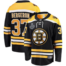Load image into Gallery viewer, Men s Boston Bruins Patrice Bergeron Fanatics Branded Black 2019 Stanley Cup Final Bound Home Breakaway Player Jersey 2018/19 Black Yellow