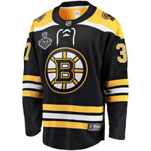 Load image into Gallery viewer, Men s Boston Bruins Patrice Bergeron Fanatics Branded Black 2019 Stanley Cup Final Bound Home Breakaway Player Jersey 2018/19 Black Yellow