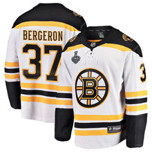 Load image into Gallery viewer, Men s Boston Bruins Patrice Bergeron Fanatics Branded White 2019 Stanley Cup Final Bound Away Breakaway Player Jersey 2018/19 White