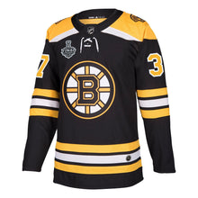 Load image into Gallery viewer, Men s Boston Bruins Patrice Bergeron adidas Black 2019 Stanley Cup Final Bound Home Authentic Player Jersey 2018/19 Black Yellow