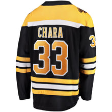 Load image into Gallery viewer, Men s Boston Bruins Zdeno Chara Fanatics Branded Black 2019 Stanley Cup Final Bound Home Breakaway Player Jersey 2018/19 Black Yellow