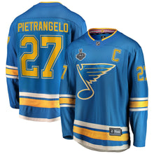 Load image into Gallery viewer, Men s St Louis Blues Alex Pietrangelo Fanatics Branded Blue Alternate 2019 Stanley Cup Final Bound Breakaway Player Jersey 2018/19