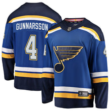Load image into Gallery viewer, Men s St Louis Blues Carl Gunnarsson Fanatics Branded Blue Breakaway Player Jersey 2018/19