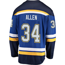 Load image into Gallery viewer, Men s St Louis Blues Jake Allen Fanatics Branded Blue Breakaway Player Jersey 2018/19
