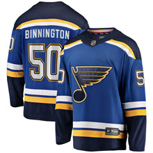Load image into Gallery viewer, Men s St Louis Blues Jordan Binnington Fanatics Branded Blue Breakaway Home Jersey 2018/19