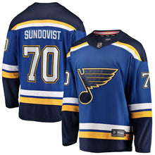 Load image into Gallery viewer, Men s St Louis Blues Oskar Sundqvist Fanatics Branded Blue Home Breakaway Player Jersey 2018/19