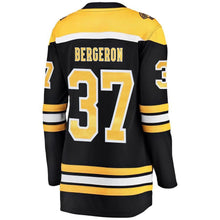 Load image into Gallery viewer, Women s Boston Bruins Patrice Bergeron Black 2019 Stanley Cup Final Bound Home Breakaway Player Jersey 2018/19 Black Yellow
