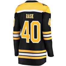 Load image into Gallery viewer, Women s Boston Bruins Tuukka Rask Fanatics Branded Black Home 2019 Stanley Cup Final Bound Breakaway Player Jersey 2018/19 Black Yellow