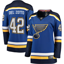 Load image into Gallery viewer, Women s St Louis Blues Michael Del Zotto Fanatics Branded Blue Home Breakaway Player Jersey 2018/19