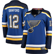 Load image into Gallery viewer, Women s St Louis Blues Zach Sanford Fanatics Branded Blue Home Breakaway Player Jersey 2018/19