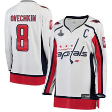 Load image into Gallery viewer, Women s Washington Capitals Alexander Ovechkin White 2018 Stanley Cup Champions Away Breakaway Player Jersey 2018/19 White
