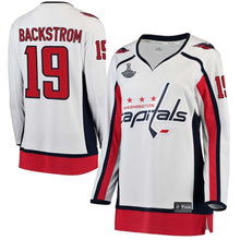 Load image into Gallery viewer, Women s Washington Capitals Nicklas Backstrom White 2018 Stanley Cup Champions Away Breakaway Player Jersey 2018/19 White